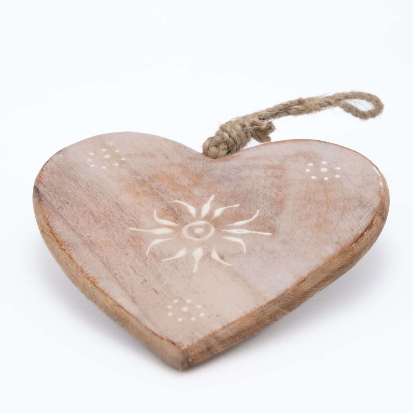 Deko Herz aus Mangoholz mit Motiv, groß weiß