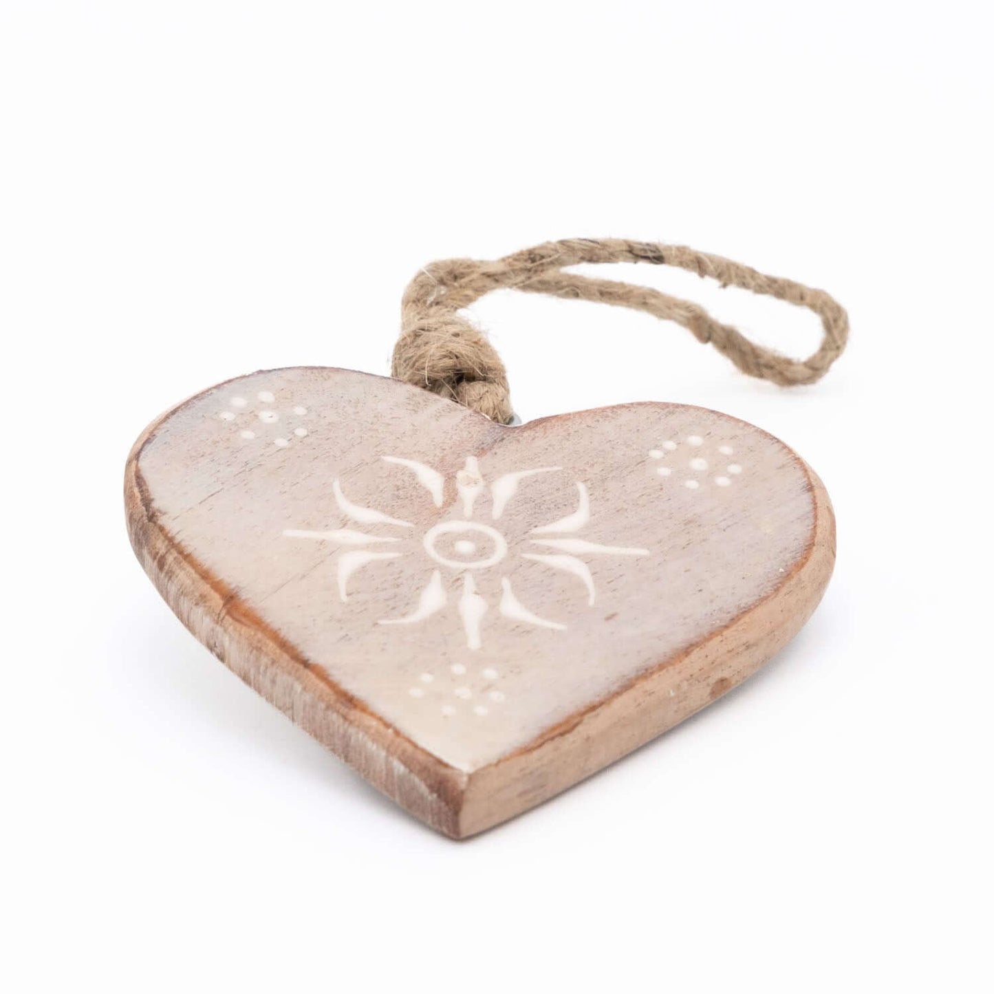 Deko Herz aus Mangoholz mit Motiv, mittel weiß