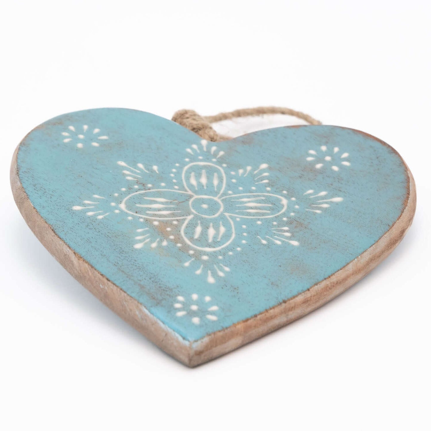 Deko Herz aus Mangoholz mit Motiv, groß türkis