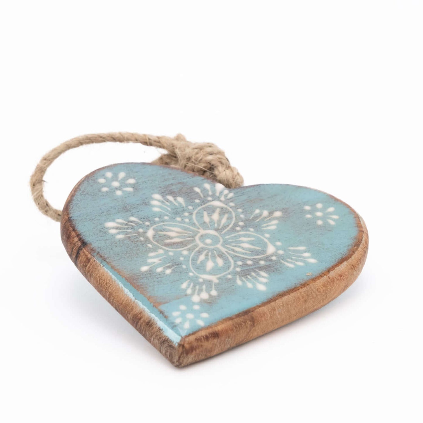 Deko Herz aus Mangoholz mit Motiv, mittel türkis