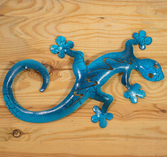 Gecko aus Metall 28cm blau