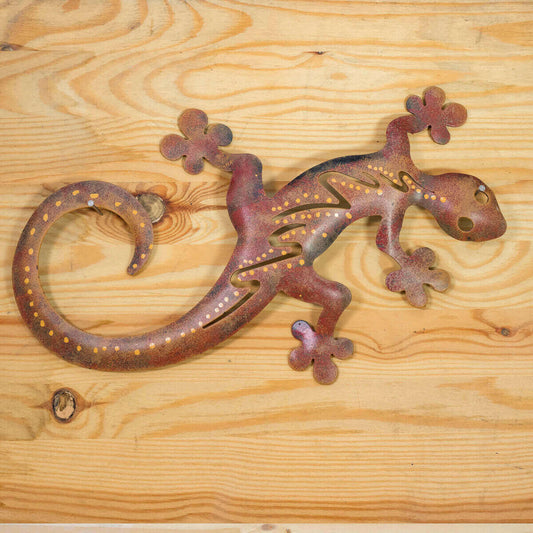 Gecko aus Metall 28cm rot/braun