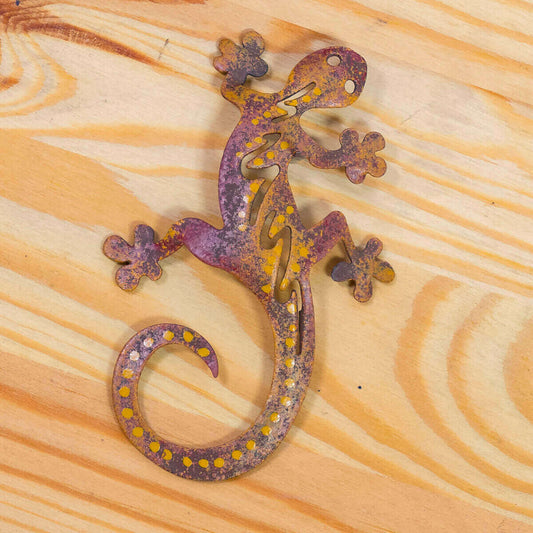 Gecko aus Metall 8cm rot/braun