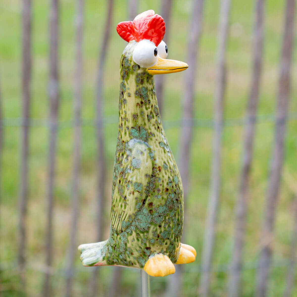 Tangoo Keramik Huhn dunkelgün für den Garten, Gartenstecker
