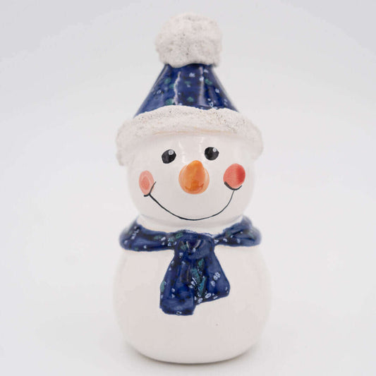 Tangoo Keramik Schneemann mit Mütze und Schal blau kristall / Gartenstecker