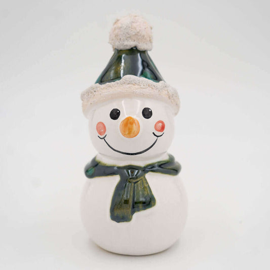Tangoo Keramik Schneemann mit Mütze und Schal dunkelgrün / Gartenstecker
