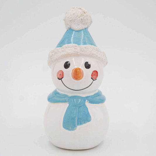 Tangoo Keramik Schneemann mit Mütze und Schal helblau / Gartenstecker
