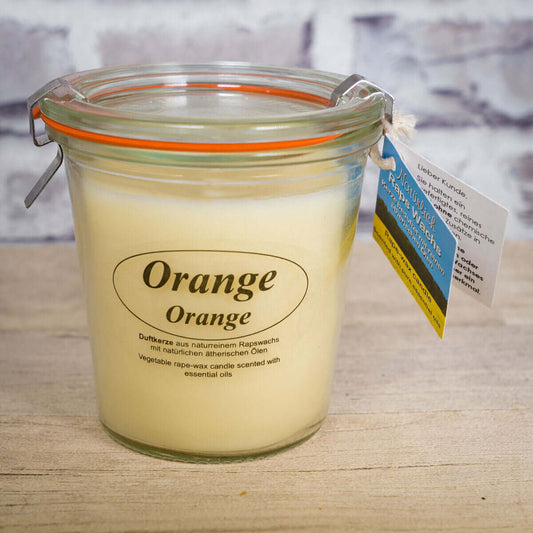 Rapswachskerze Orange im XL WECK®-Glas mit ätherischem Öl