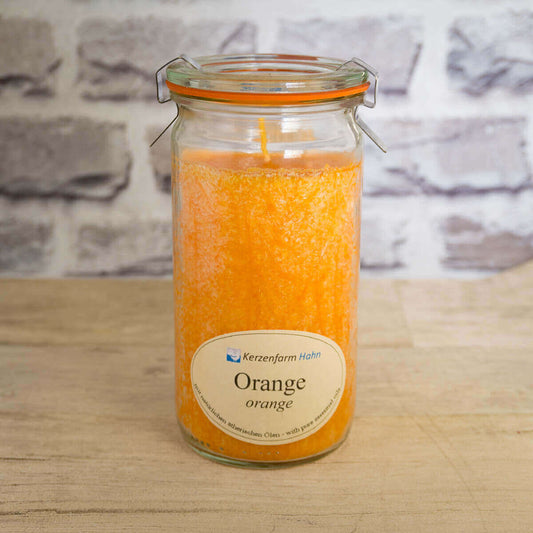 Stearinkerze Orange im XL WECK®-Glas mit ätherischem Orangenöl