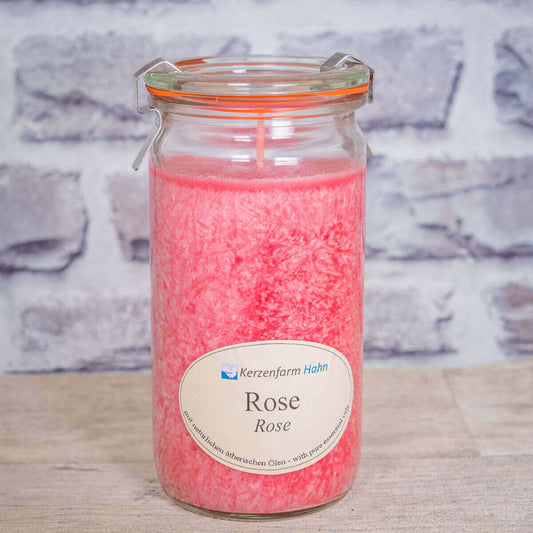 Stearinkerze Rose im XL WECK®-Glas mit ätherischem Rosen Öl
