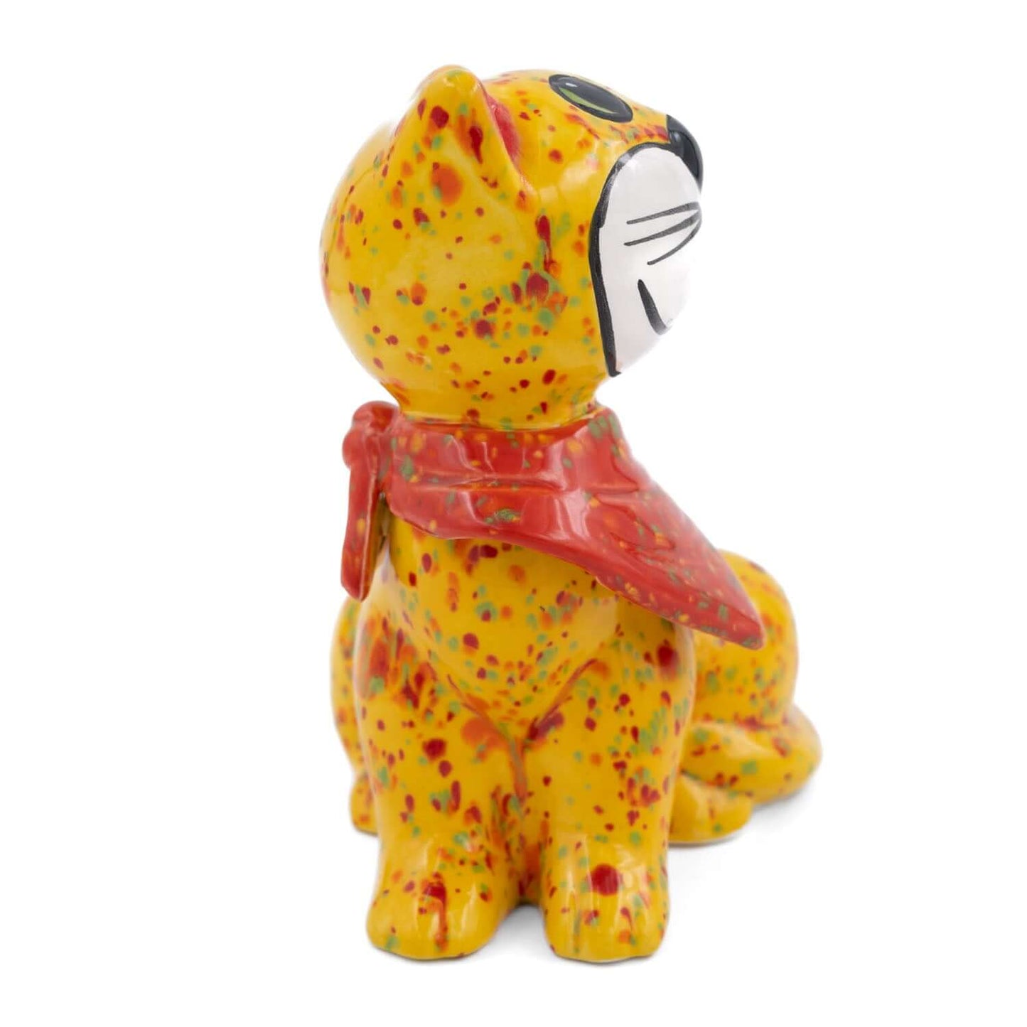 Tangoo Keramik Katze sitzend gelb mit rotem Tuch