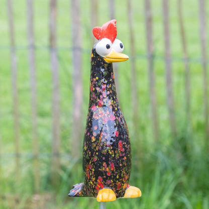 Tangoo Keramik Huhn schwarz für den Garten, Gartenstecker