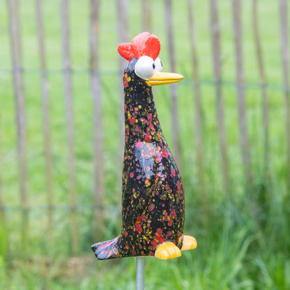 Tangoo Keramik Huhn schwarz für den Garten, Gartenstecker