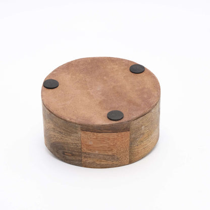 Untersetzer Set für 4 Gläser aus Mangoholz mit Motiv rund weiß