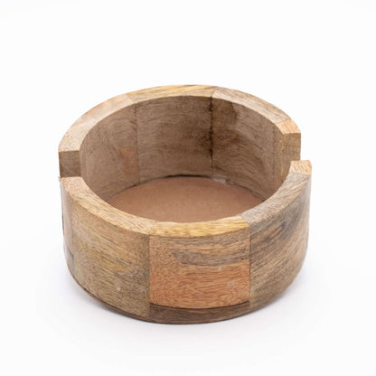 Untersetzer Set für 4 Gläser aus Mangoholz mit Motiv rund weiß