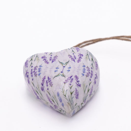 Deko Herz aus Mangoholz mit Lavendel Muster