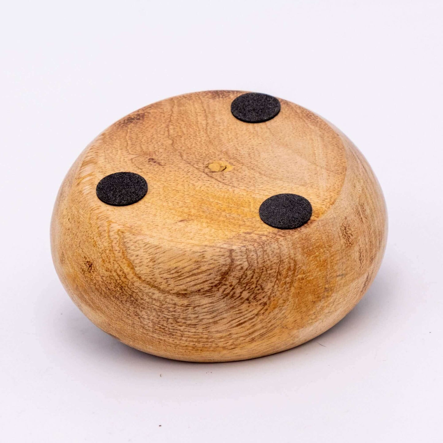 Tablett aus Mangoholz mit drei Schalen, blaue Streifen