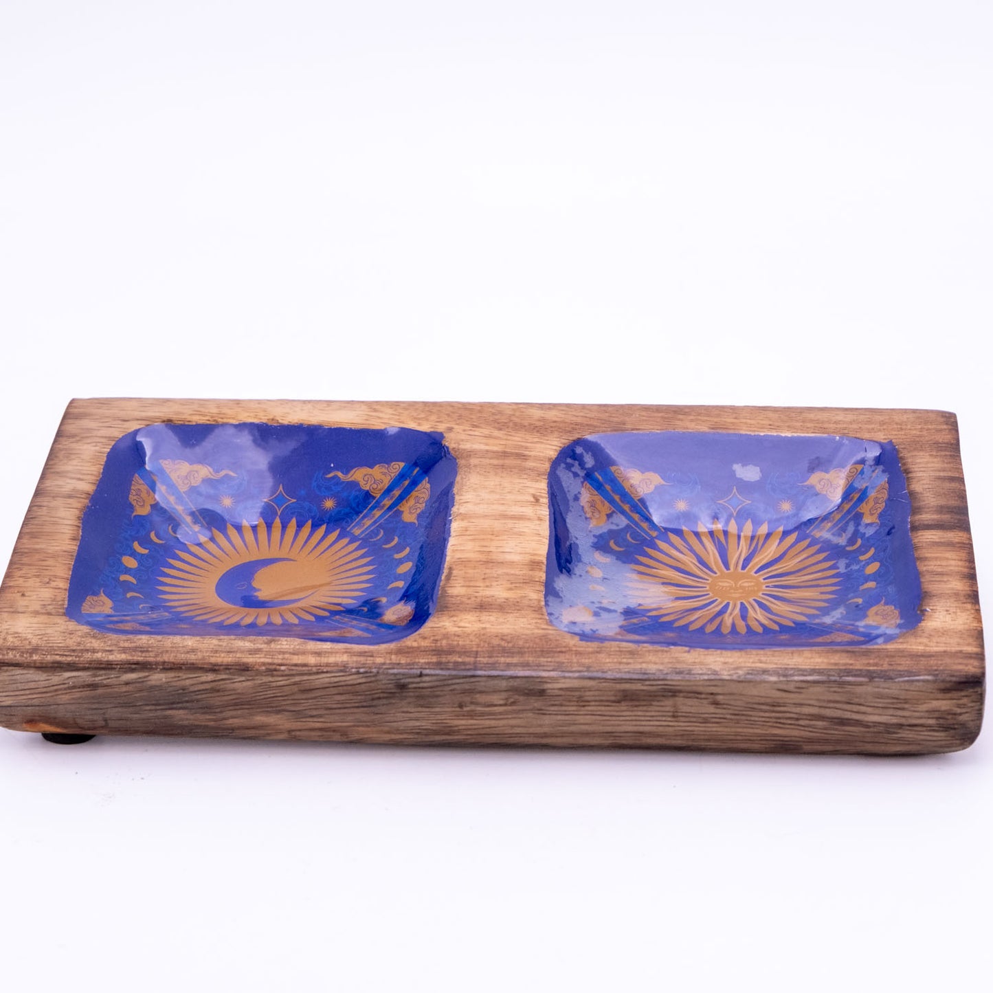 Schmucktablett rechteckig aus Mangoholz mit Motiv, blau