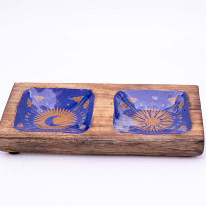 Schmucktablett rechteckig aus Mangoholz mit Motiv, blau