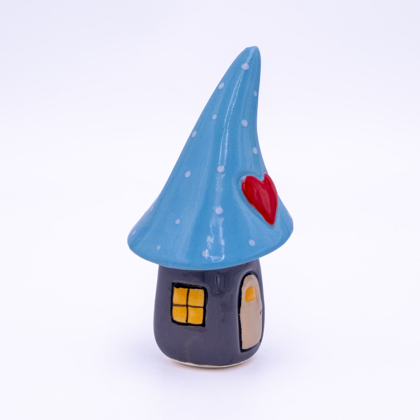 Wichtel Haus Keramik mit Herz Grau-Blau – 14 cm