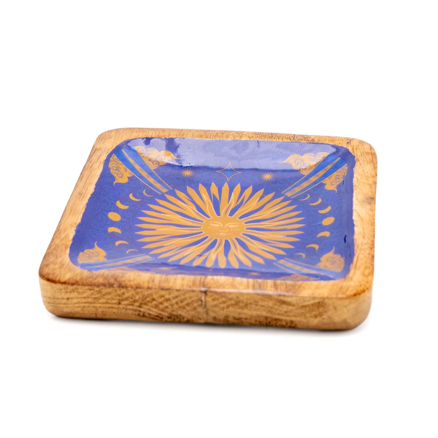 Schmucktablett quadratisch aus Mangoholz mit Motiv, blau