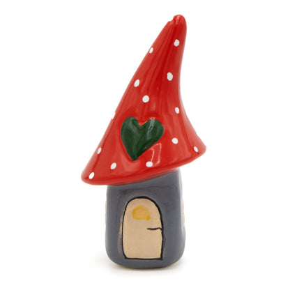 Wichtel Haus Keramik mit Herz Grau-Rot – 14 cm