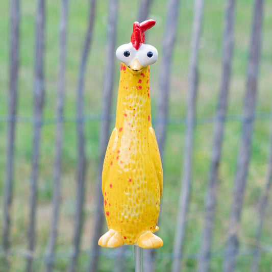 Tangoo Keramik Huhn gelb für den Garten, Gartenstecker