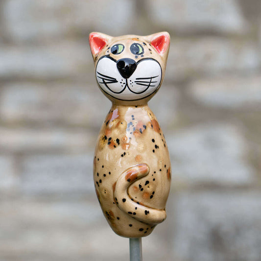 Keramik Katze hellbraun klein für den Garten