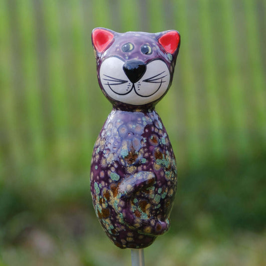 Keramik Katze lila klein für den Garten