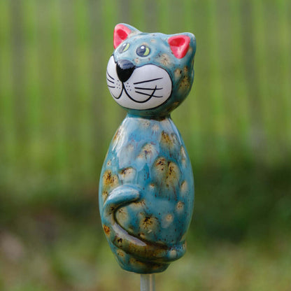 Keramik Katze klein mint für den Garten