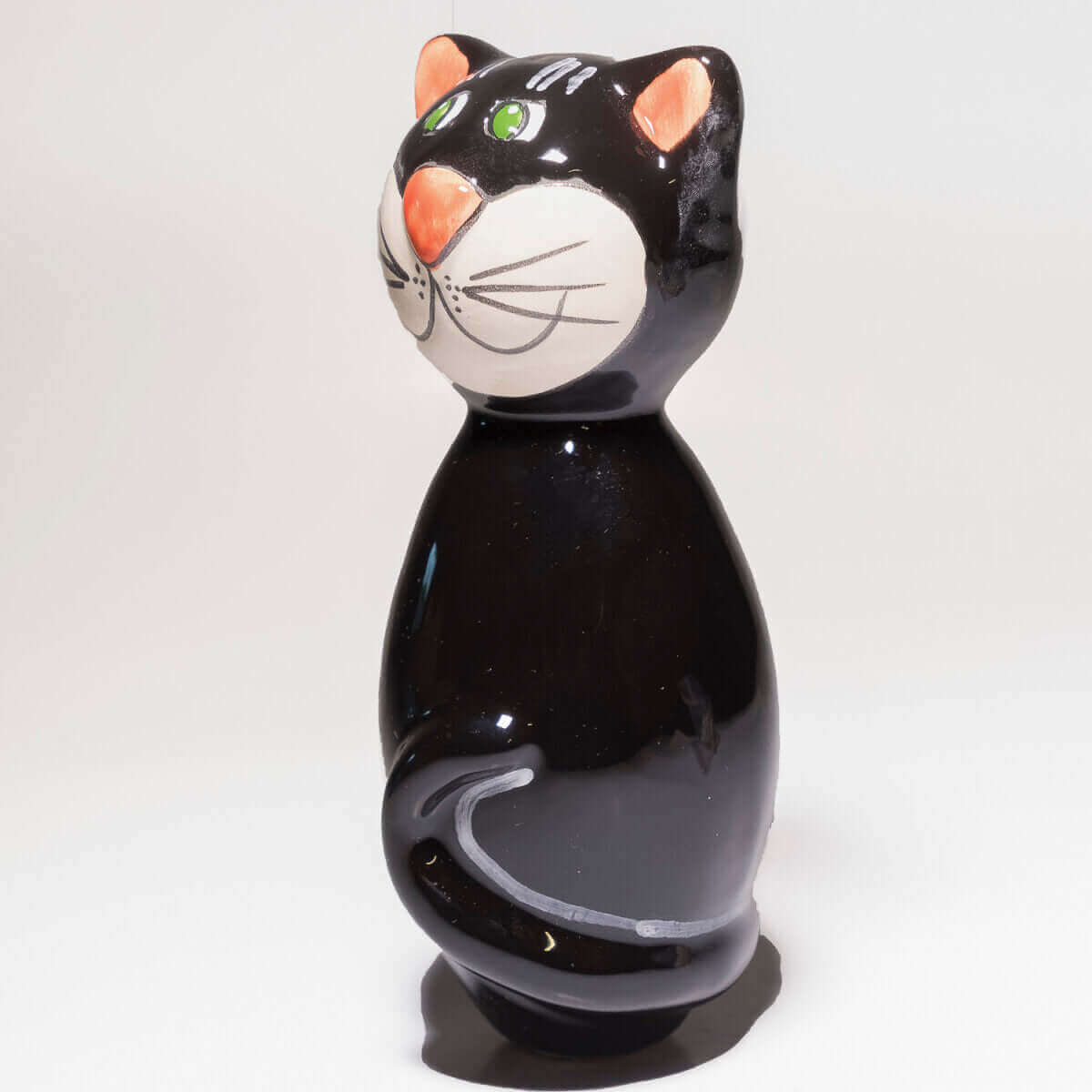 Keramik Katze für den Garten, klein in schwarz