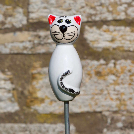 Keramik Katze für den Garten, klein weiß