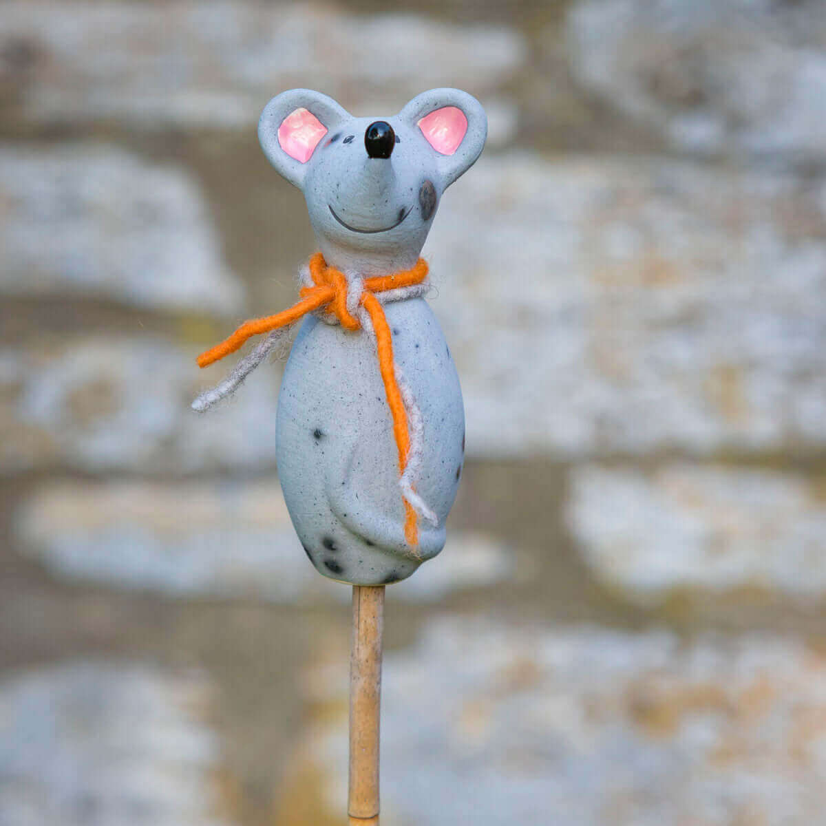 Keramik Maus für den Garten, klein in grau matt