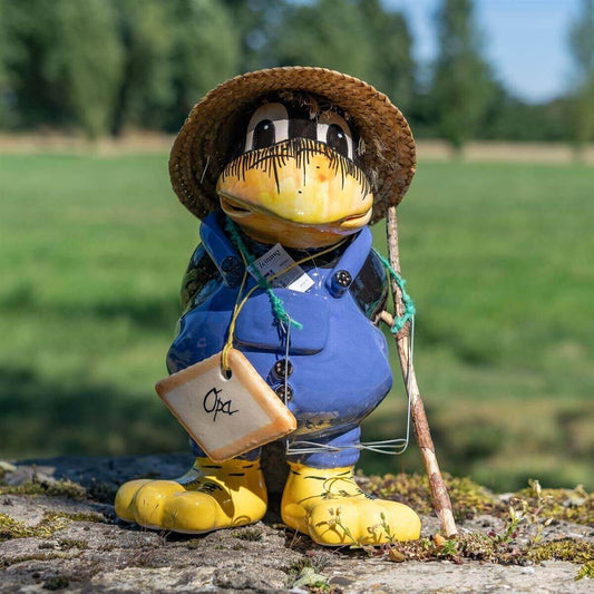 Tangoo Keramik Rabe "Opa" blaue Hose für den Garten
