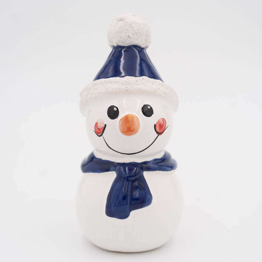 Tangoo Keramik Schneemann mit Mütze und Schal blau / Gartenstecker