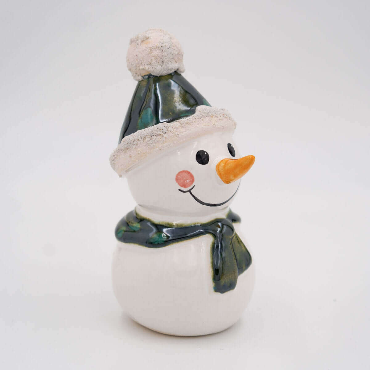 Tangoo Keramik Schneemann mit Mütze und Schal dunkelgrün / Gartenstecker