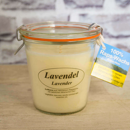 Rapswachskerze Lavendel im XL WECK®-Glas mit ätherischem Öl